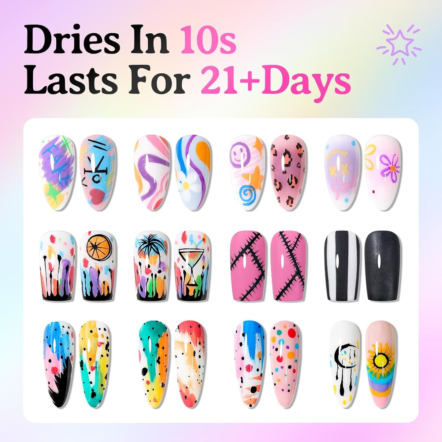 24 Colors Nail Art Pens Set, 3D Nail Polish Pens Quick-Drying Acrylic Paint Markers, Dotting Liner Brush for DIY Nail Design, Home & Salon Manicure Tools-GlimoraGlow