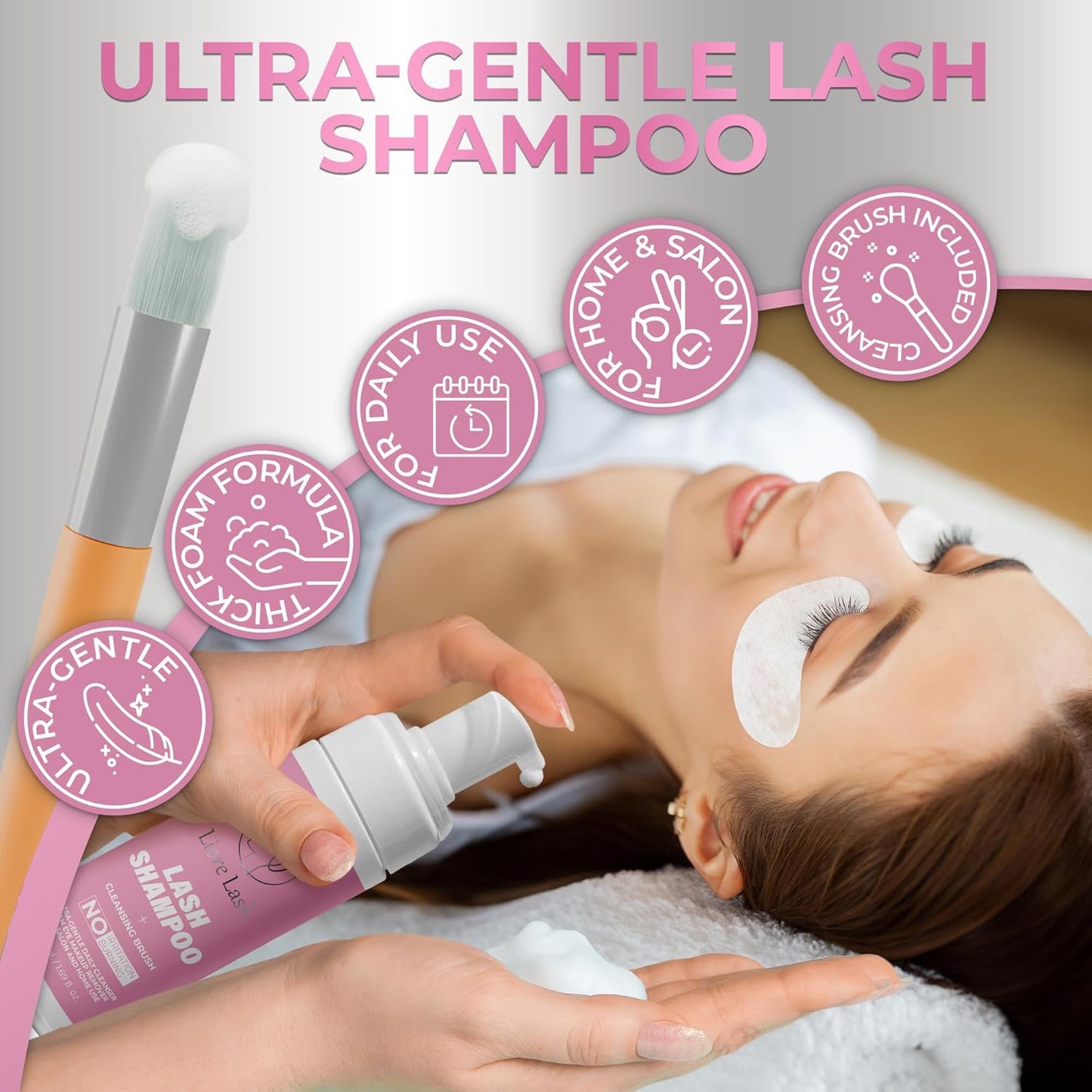 Eyelash Extension Shampoo/ Gentle Foam Cleanser for Lash Extensions & Natural Lashes (Shampoo + Lash Brush)-GlimoraGlow