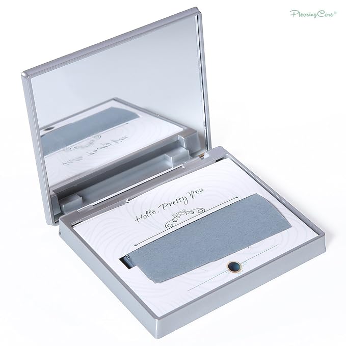 Makeup Mirror with Facial Oil Blotting Paper Sheets - Bamboo Charcoal 100 Counts, Silver Compact Folding Cosmetic Travel Mirror-GlimoraGlow