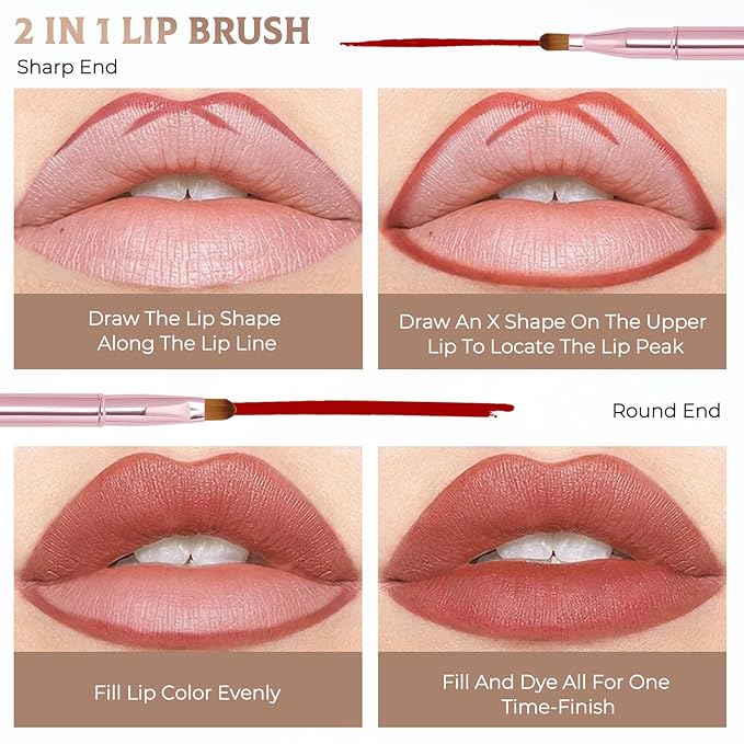 Unaone 2 Pack Lip Brush for Lipstick, Dual-Ended Lip Makeup Brush with Lid, Lipstick Brush for Lip Gloss-GlimoraGlow