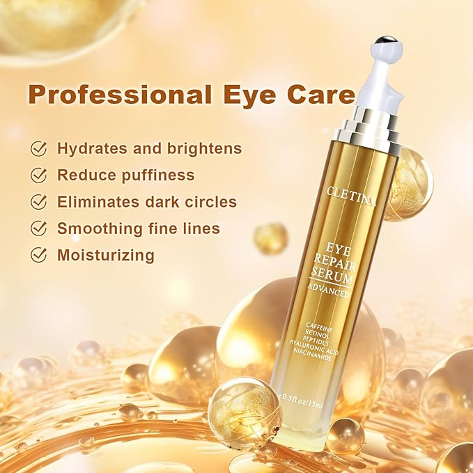 5% Caffeine Eye Serum With Roller For Dark Circles & Puffiness Bags Under Eye Treatment- Caffeine Eye Cream with 360° Massage Ball Roller For Anti Aging Wrinkles Fine Lines - Under eyes treatment-GlimoraGlow