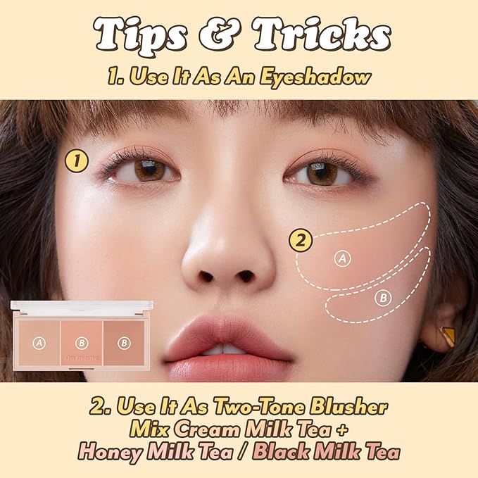 I'm Meme Palette - Afternoon Tea Blusher | Milk Tea Time, Blush for Cheek, Natural & Neutral, Buildable & Blendable, 3 Shades Palette, Matte Powder Blush for Face & Cheeks, For All Skin Tones, 0.42 oz-GlimoraGlow