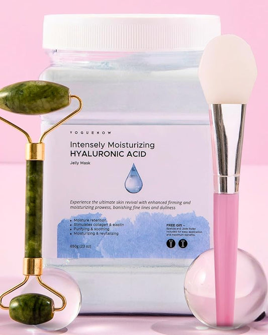 Jelly Face Mask for Facials - Hyaluronic Acid Hydrating, Brightening & Nourishing Jelly Mask with Free Jade Roller & Spatula | Professional Hydrojelly Masks | Vajacial Jelly Mask Powder | 23 Oz Jar-GlimoraGlow