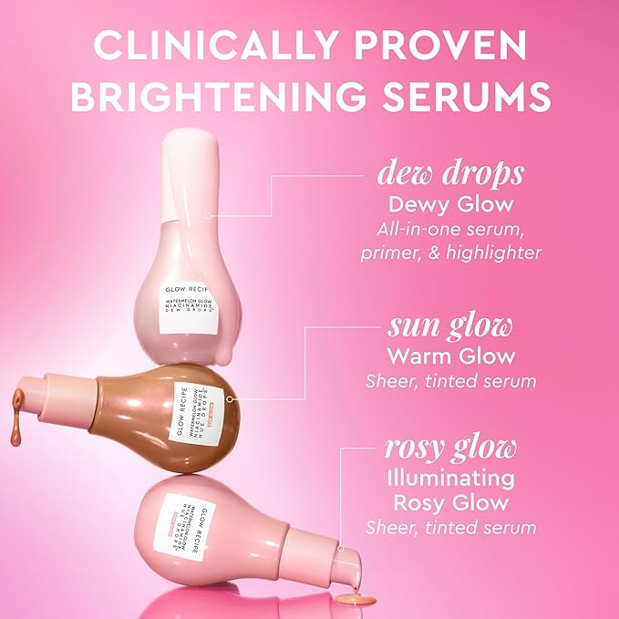 Glow Recipe Hue Drops Tinted Face Serum - Illuminating Glow Drops to Brighten & Hydrate - Skincare Makeup Primer & Liquid Highlighter to Blur Pores for a Radiant, Even Skin Tone - Rosy Glow (40ml)-GlimoraGlow