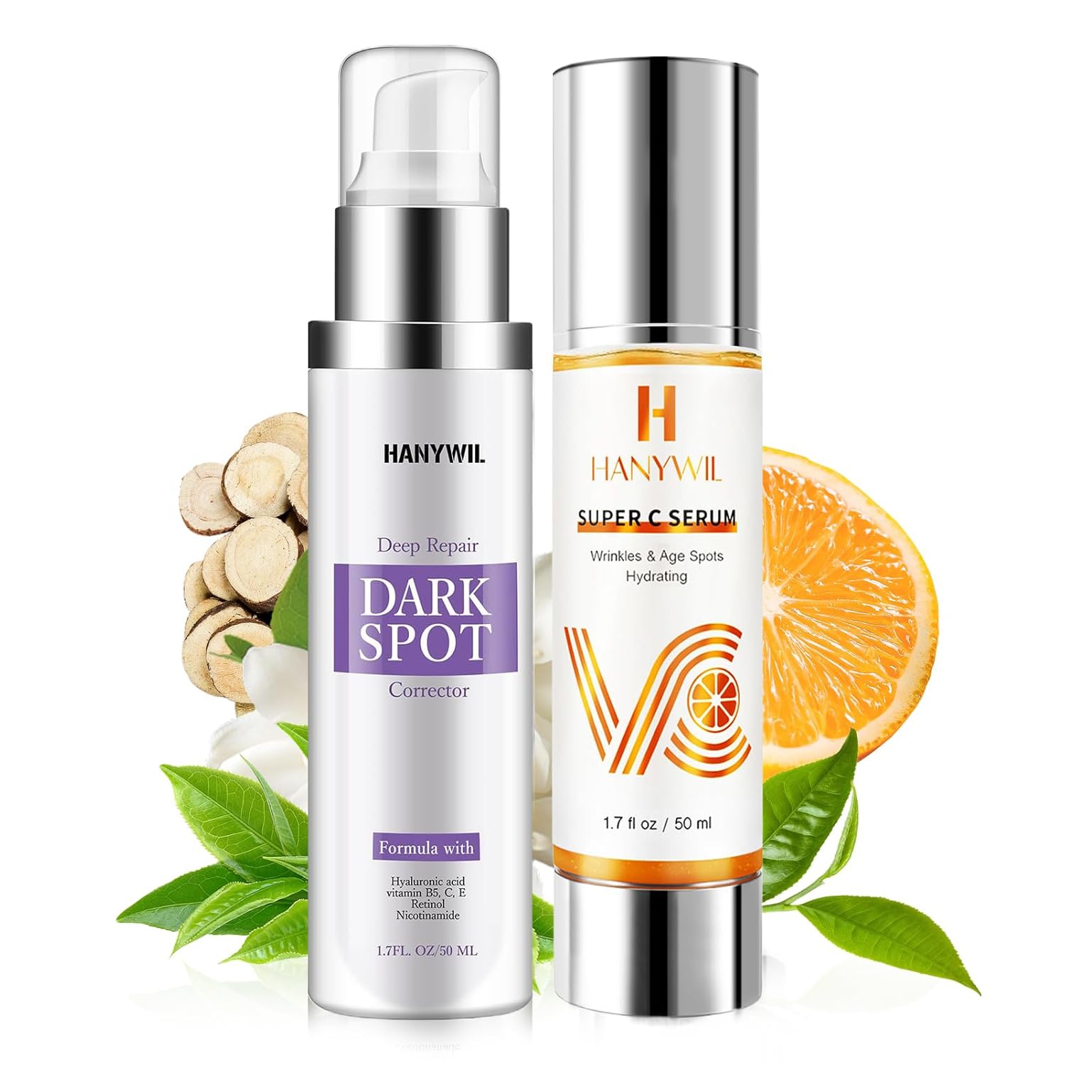 HANYWIL Dark Spot Corrector & Vitamin C Serum Duo,Brightening Corrector Cream &(2 x 1.7 Fl Oz)-GlimoraGlow