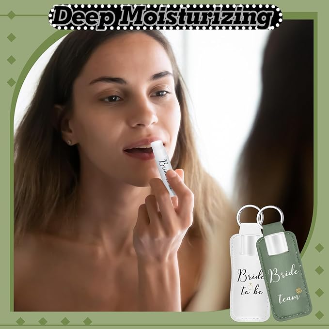 24 Pack Bachelorette Party Favor Lip Balm Set Team Bride Lip balm with Lipstick Holder Keychain Bride to be Lip balm Bridal Shower Proposal Gifts for Wedding Party Favors(White, Sage Green)-GlimoraGlow
