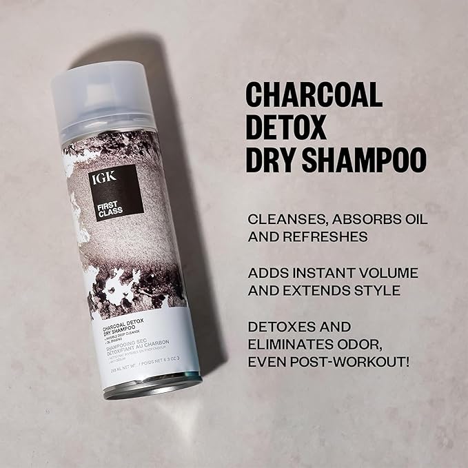 IGK FIRST CLASS Charcoal Detox Dry Shampoo | Volume + Soothes Scalp + Balance Oil | Vegan + Cruelty Free | 6.3 oz (Pack of 2)-GlimoraGlow