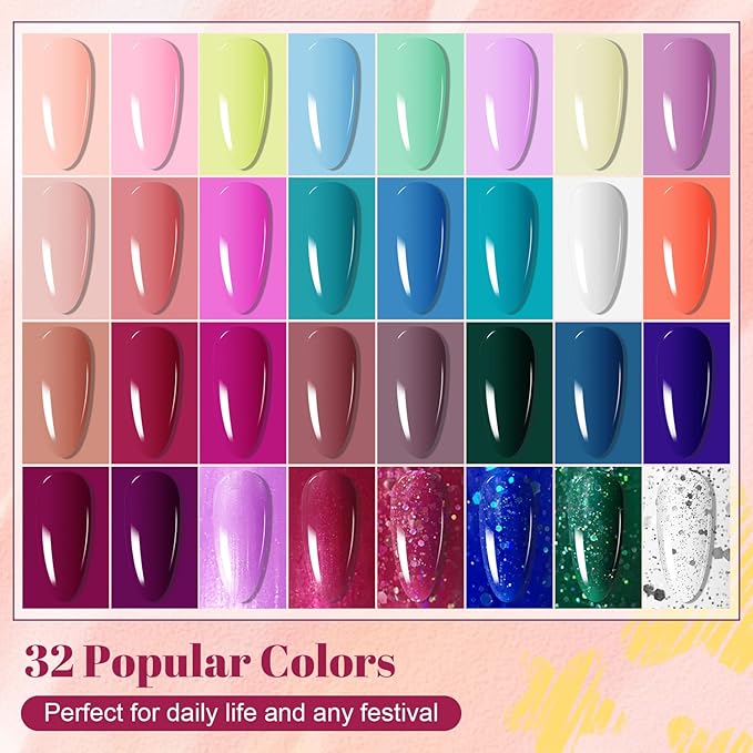 JODSONE 36 PCS Gel Nail Polish Starter Kit U V Light and Dark Series Gel Nail Set No Wipe Base Matte and Glossy Top Coat All Kinds of Manicure Tools-GlimoraGlow