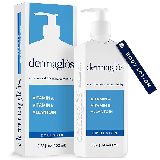 Dermaglos Moisturizing Body Lotion for Dry Skin with Extra Vitamin A, Vitamin E & Allantoin | Regenerating Lightweight Moisturizer for Stretch Marks, Tattoos Aftercare, Scars & Wrinkles | 13.52 Fl Oz-GlimoraGlow