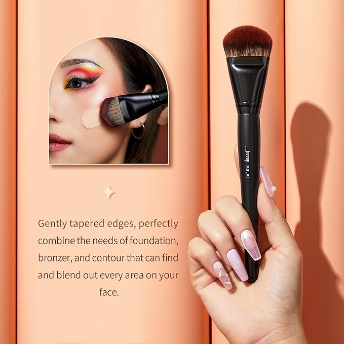 Jessup Foundation Brush for Liquid, Smooth Angled, Large Face Makeup Brush for Blending Liquid, Cream MUL02-GlimoraGlow