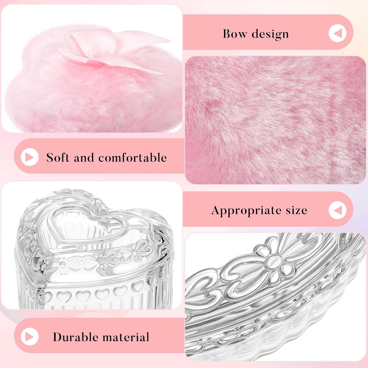 Tioncy 3 Pcs Large Body Powder Puff and Powder Container with Puff Crystal Container Soft Washable Reusable Velour Face Body Glitter Wet Dry Makeup Heart (Clear)-GlimoraGlow