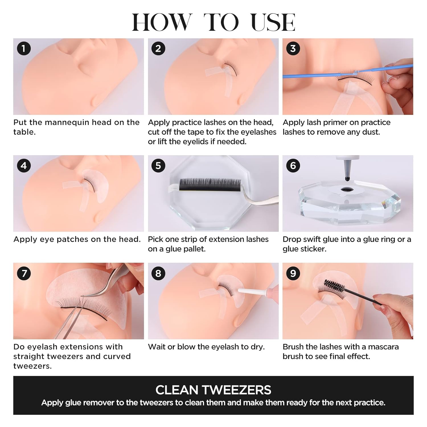 Eyelash Extension Kit,with lash Mannequin Head Lash Practice training kit Professional lash extension supplies Tool for Lash Training by BEYELIAN-GlimoraGlow