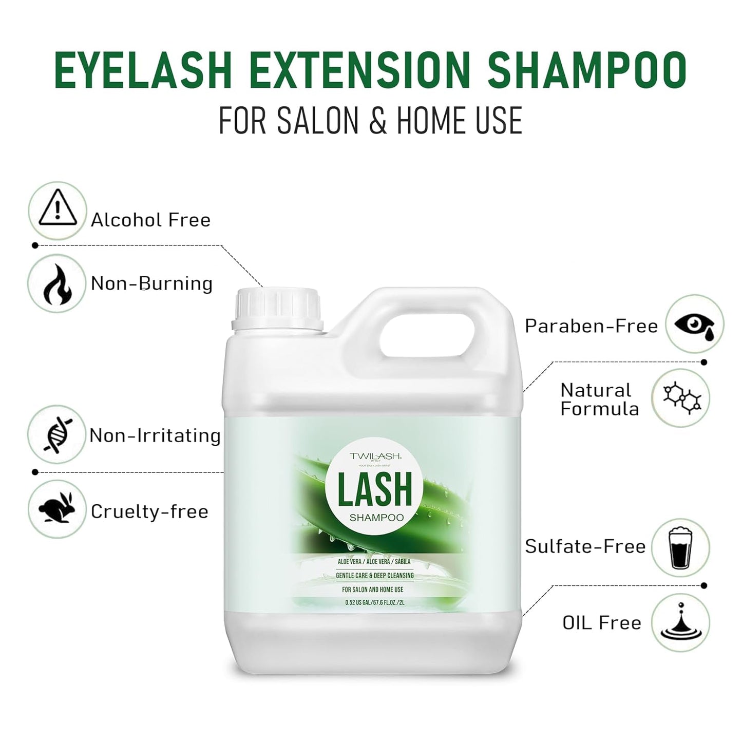 Lash Shampoo Bulk, Eyelash Cleanser for Extensions 2 Liters, Non-irritating or Burning Eyelid Foaming Cleanser for Professional Salon and Home Use (Aloe Vera-2L)-GlimoraGlow