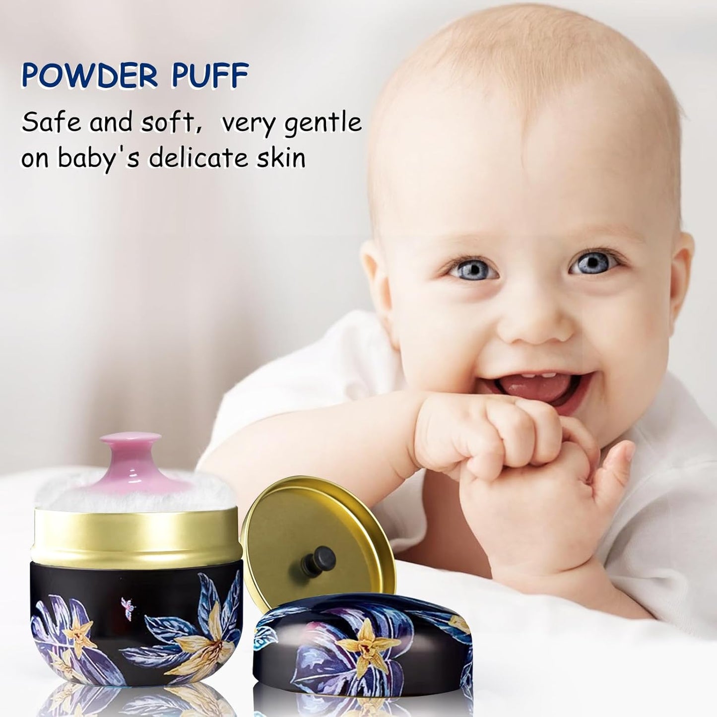 Body Powder Puff and Container for Dusting Powder, Women Powder Puff and Powder Case for Bath and Travel (Procumbens Flowers)-GlimoraGlow