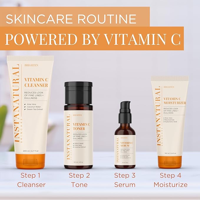 InstaNatural Vitamin C Cleanser and Serum Kit, Brightens and Reduces Signs of Aging, Fine Lines and Wrinkles, with Botanical Extracts-GlimoraGlow