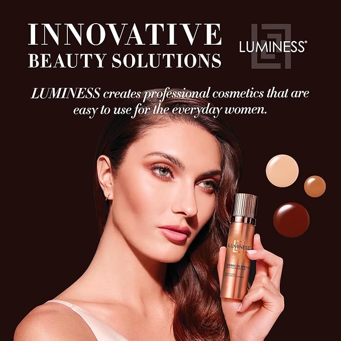 LUMINESS Silk Airbrush Spray Foundation & Buffing Brush Kit – Full Coverage Foundation & Dual-Sided Buffing Brush - Buildable Coverage, Anti-Aging Formula Hydrates & Moisturizes - Neutral Fair-GlimoraGlow