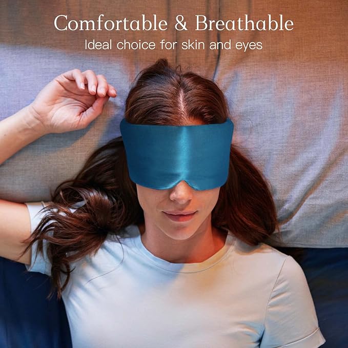 100% Natural Silk Eye Mask for Women Men, Soft Pressureless Cooling Blackout Eye Covers for Sleeping, Large Size Sleep Mask fits All Heads Adjustable, 1PC, Vivid Blue-GlimoraGlow