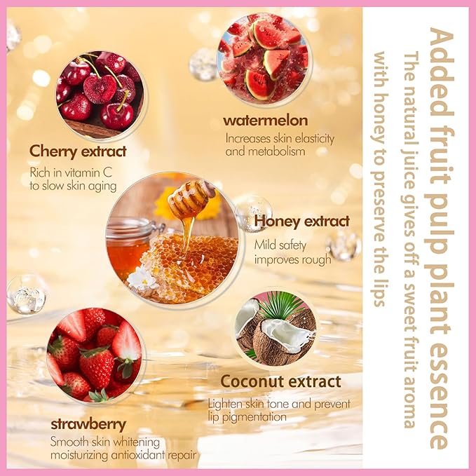 1 PCS Bee Lip Balm Lip Mask Honey Pot, Watermelon Moisturizing Sleeping Lip Mask Overnight with Sticks, Lip Balm Honey Pot Lip Balm Hydrating Prevention Dry and Crack Lip Scrubs Exfoliator-GlimoraGlow