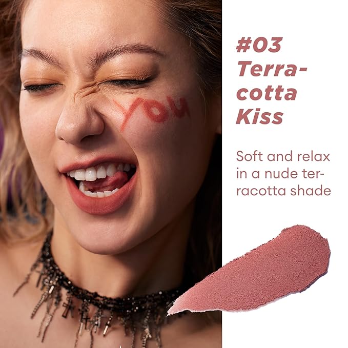 ITY Velvet Matte Finish Lip Stain-Mousse Textured Pudding Pot Lip Clay with Brush, Nude Shade, Dual-Use as Lipstick and Blush, Conceals Lip Lines, Rich Pigment, 0.21 oz (6g) in Terracotta Kiss-GlimoraGlow