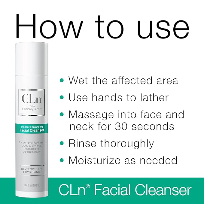 CLn® Facial Cleanser - Hydrating Facial Cleanser with Glycerin, For Skin Prone to Dryness, Eczema, Redness, Irritation & Acne Sensitivity, Fragrance-Free & Paraben-Free, 3.4 fl. oz.-GlimoraGlow