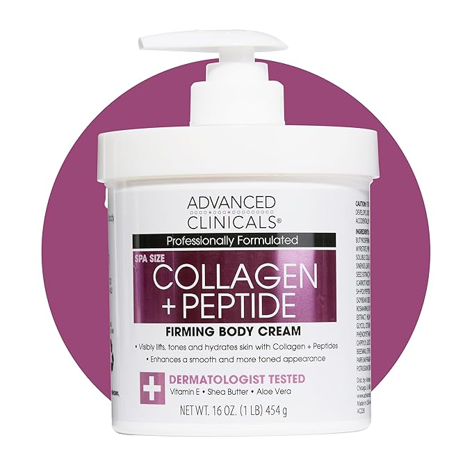 Advanced Clinicals Collagen Peptides Body Lotion & Face Moisturizer | Peptide Infused Collagen Lotion For Women & Men Helps Improve Look Of Crepey Skin, Wrinkles, & Uneven Dry Skin Texture, 16 Ounce-GlimoraGlow