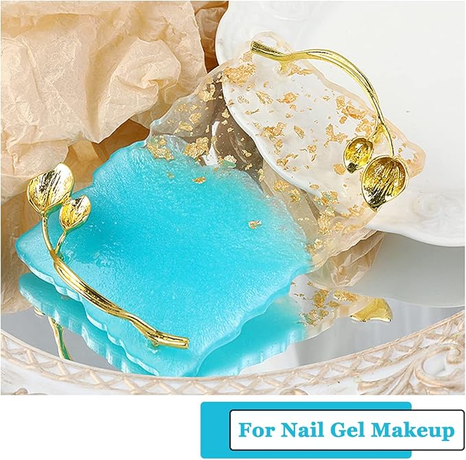 2023 Retro Nail Art Palette, Nail Painting Mixed Color Palette with Leaves Handle, Nail Holder Gel Color Makeup Display Board Pallet (Blue)-GlimoraGlow