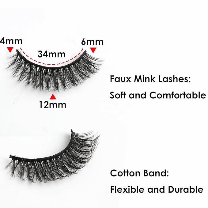 SUNWELL False Eyelashes 12mm Mink Lashes Natural Look 3D Faux Mink Eye Lashes Soft Reusable Luxury Volume Fake Eyelashes 10 Pairs Pack-GlimoraGlow