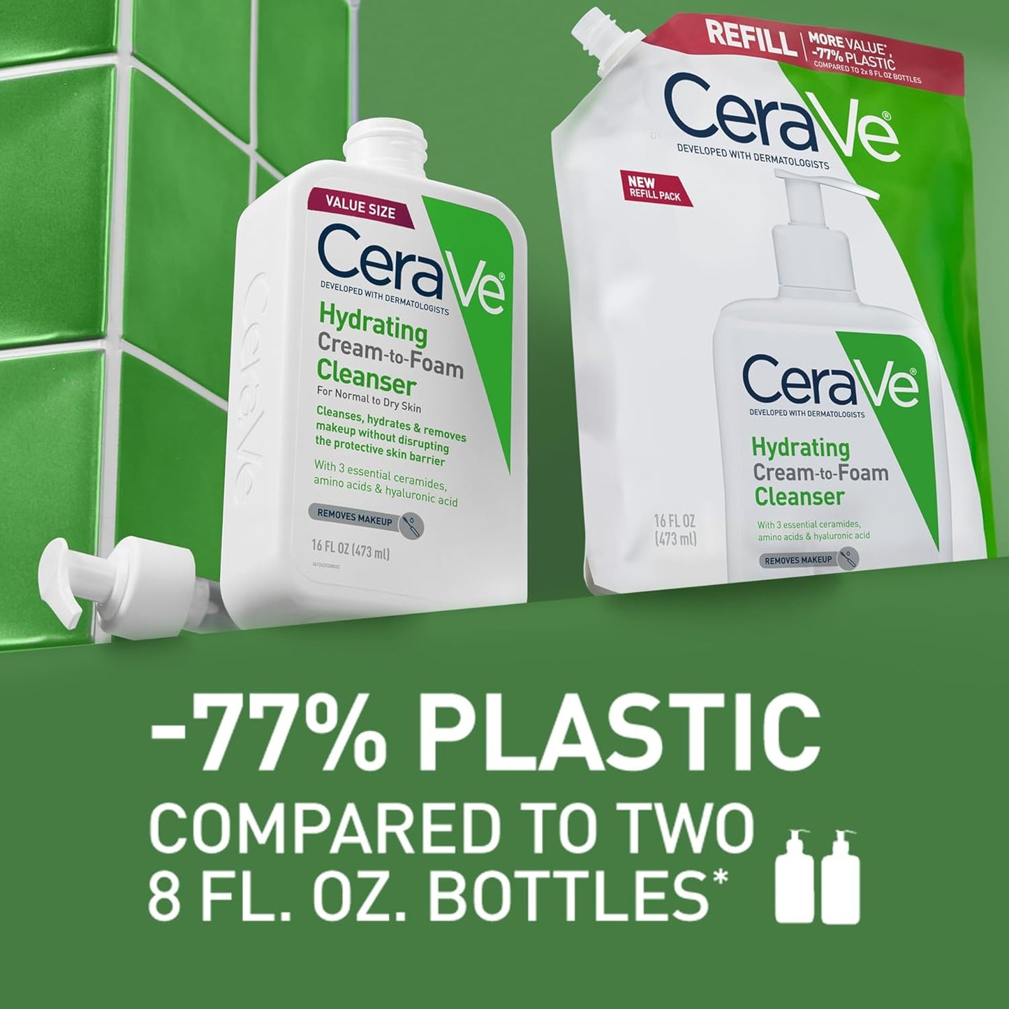 CeraVe Hydrating Cream To Foam Cleanser, Makeup Remover Face Wash For Dry Skin, Foaming Facial Cleanser With Hyaluronic Acid, Normal To Dry Skin, Fragrance Free & Non Comedogenic, 16 Ounce Refill-GlimoraGlow