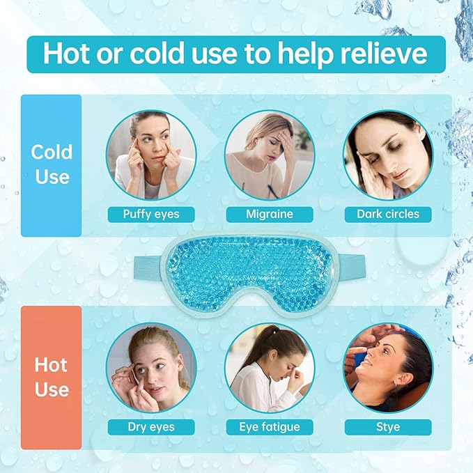 Ice Face Mask Reusable and Cold Gel Eye Mask for Puffiness/Dark Circles/Eye Bags/Dry Eyes/Headaches/Migraines/Stress Relief, Ice Pack for Eyes & Face (Blue)-GlimoraGlow