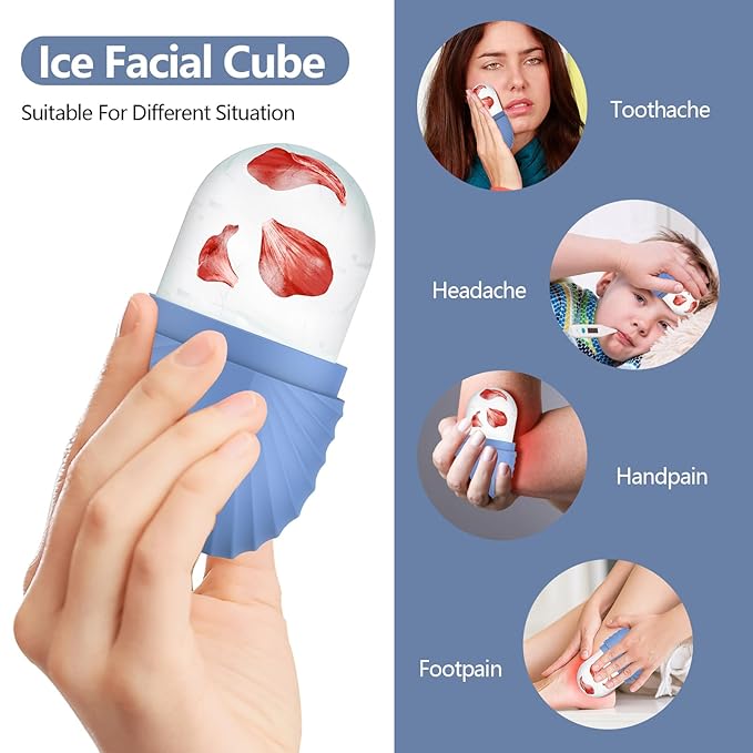 Ice Roller for Face and Eye, Silicone Ice Facial Roller Ice Holder, Face Ice Mold Skin Care, Face Icers Reusable Ice Cube Roller for Shrink Pores Anti Wrinkle Reduce Puffiness, Blue-GlimoraGlow