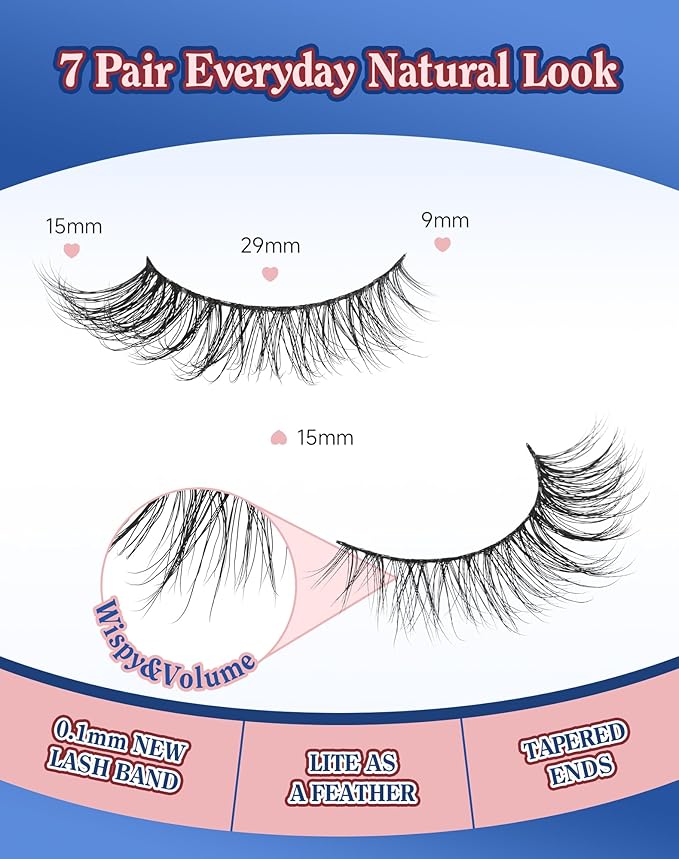 Natural Lashes Wispy Everyday Natural Look Flared Eyelashes Fairy False Cateye Lash Soft False Eyelashes Fluffy 7 Pairs D77-GlimoraGlow
