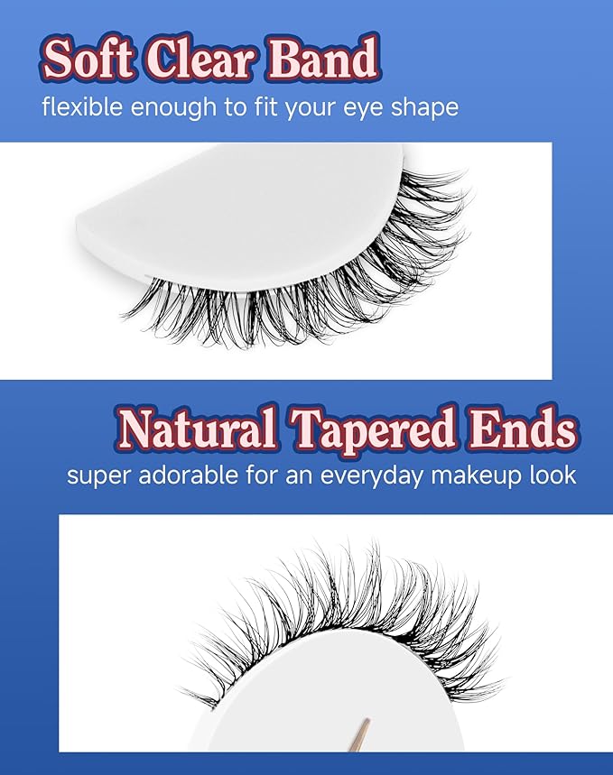 Clear Band Lashes Short Everyday Wispy False Eyelashes Natural Look Flared Strip Eyelash Small Lash Soft Fluffy Pack 7 Pairs SF-06-GlimoraGlow