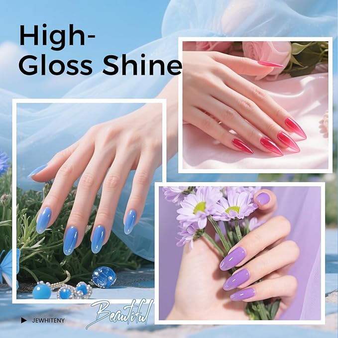 JEWHITENY Poly Nail Gel Kit 14 Colors Purple Nude Grey Black Blue Glitter Tones Starter Kit with UV Lamp Matte & Glossy Top & Base Coat All-in-One Designs DIY At Home-GlimoraGlow