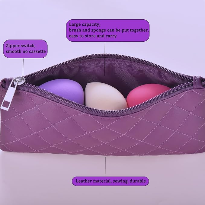 10 Piece Purple Makeup Brushes Set and 3 Piece Makeup Sponge - Wooden Handle with Soft Synthetic Bristles, for Face & Eye Makeup | Professional Cosmetic Brushes | Includes Travel Pouch-GlimoraGlow