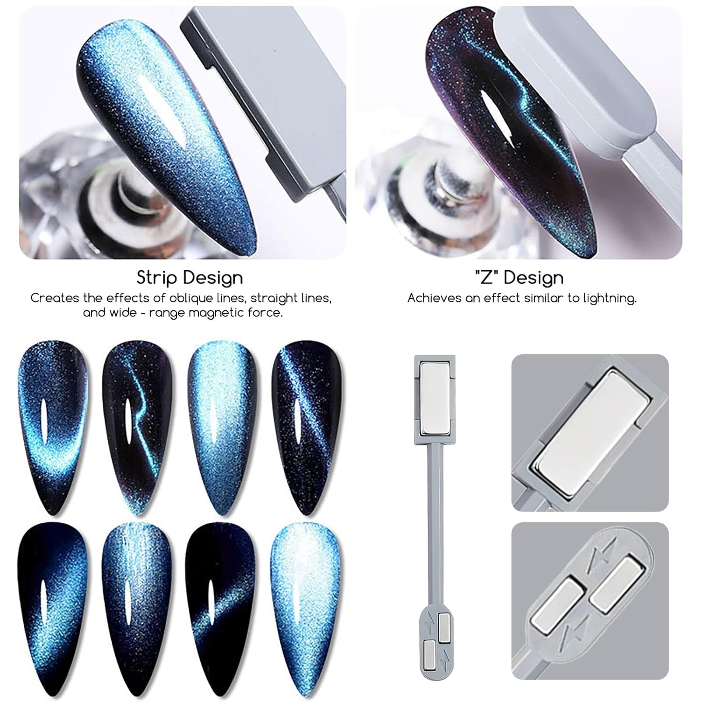 24 Pcs Cat Eye Magnet for Nails + 3 Y-Shaped Metal Brackets for Heart Cat Eye Effect Cylindrical Nail Magnet Magnetic Beads Magnet Double Ended Flower Magnet Stick for Cat Eye Nail Polish-GlimoraGlow