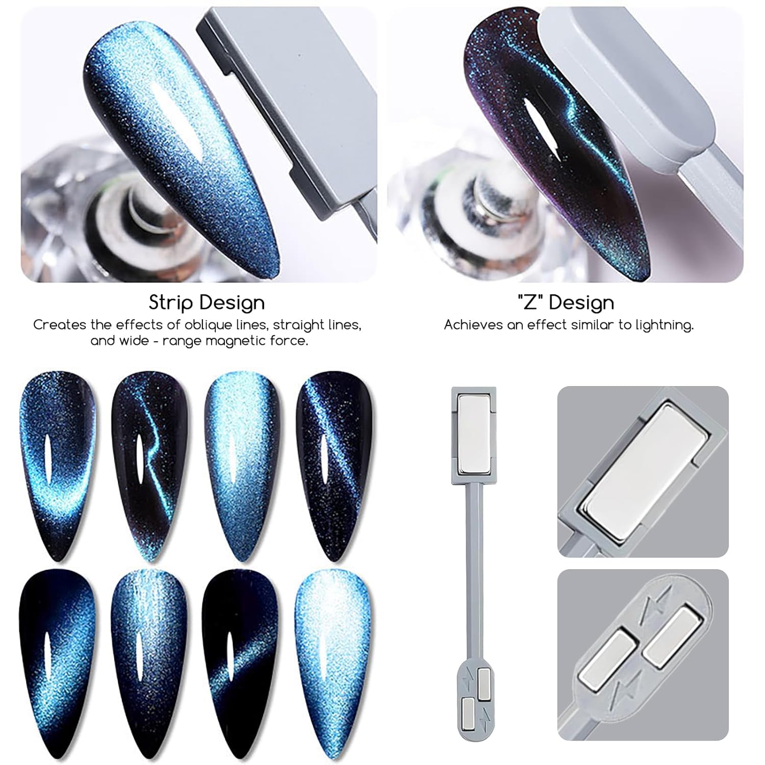 24 Pcs Cat Eye Magnet for Nails + 3 Y-Shaped Metal Brackets for Heart Cat Eye Effect Cylindrical Nail Magnet Magnetic Beads Magnet Double Ended Flower Magnet Stick for Cat Eye Nail Polish-GlimoraGlow