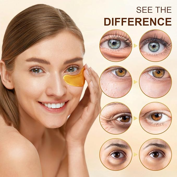 10Pairs 20Pcs 24K Gold Under Eye Patches, Collagen Eye Masks for Dark Circles and Puffiness, Reduce Wrinkles and Puffy Eyes, Refresh Your Skin, Women Skincare Eye Treatment Products-GlimoraGlow