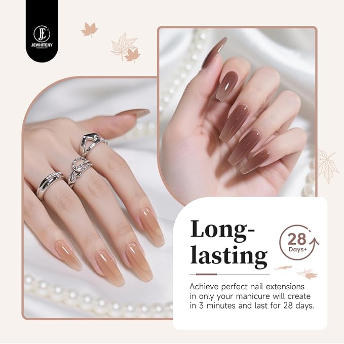 JEWHITENY Poly Nail Gel Set Clear Nude Brown Neutral Classic Color Base and Top Coat Slip Solution Poly Extension Gel With Acrylic Nail Builder Need U V Lamp Curing-GlimoraGlow