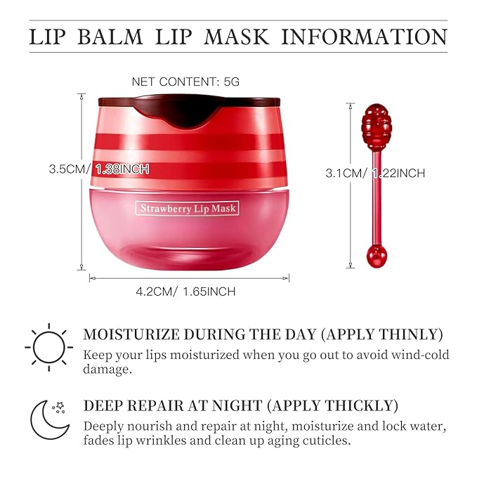 2 PCS Bee Honey Lip Balm Honey Pot, Strawberry & Bee Honey Lip Mask, Reduces Lip Lines, Hydrate & Moisturizing Lip Skin Care, Prevention Dry Cracked Lips, Bee Honey Lip Balm for Lip Repair Treatment-GlimoraGlow