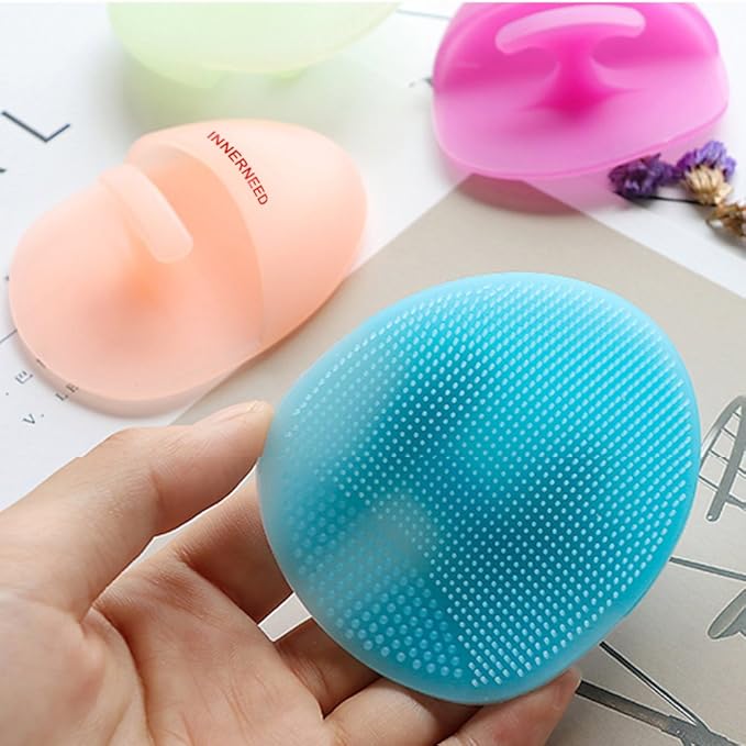 INNERNEED Super Soft Silicone Face Cleanser and Massager Brush Manual Facial Cleansing Scrubber Handheld Wash Pad for Sensitive, Delicate, Dry Skin (Pack of 4)-GlimoraGlow