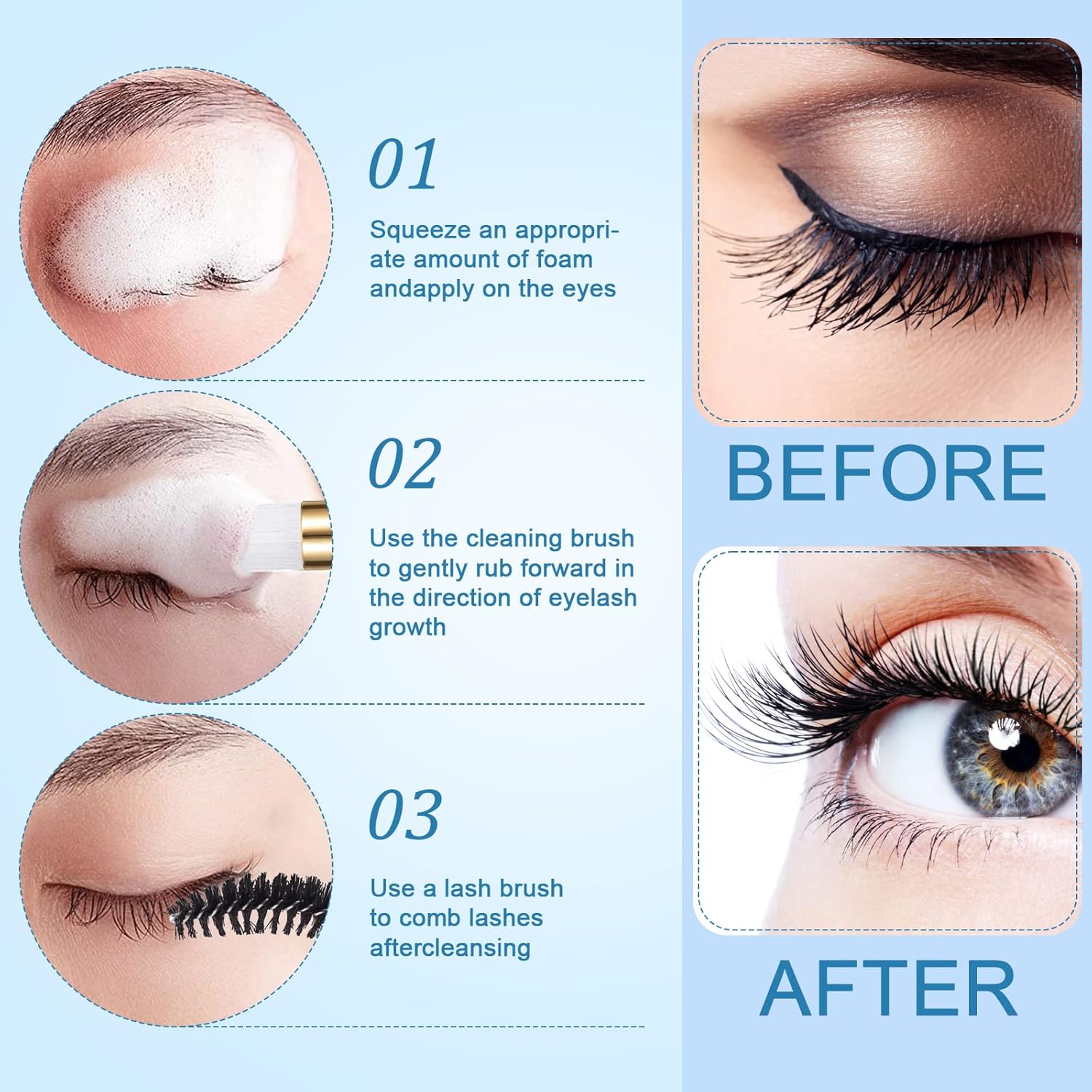 Homicozy 40 Pcs Lash Shampoo Bottle Brushes & Dispensers Set - 10 Pcs Lash Brushes, Tubes & Aftercare Bag for Clients, Women, Girls (Black)-GlimoraGlow