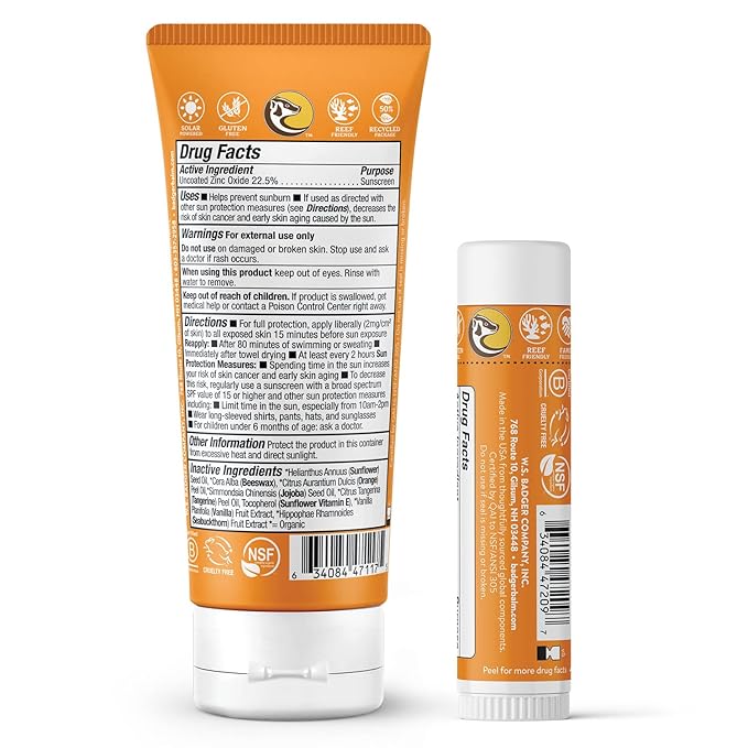 Badger Kids Mineral Sunscreen Combo, SPF 40 Cream + SPF 35 Kids Face Stick, Organic Sunscreens w/Mineral Zinc Oxide, Water Resistant, Reef Safe Broad Spectrum, Tangerine & Vanilla Scent, 2-Count-GlimoraGlow