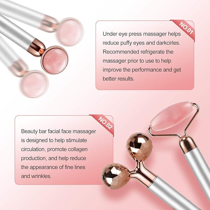 DANGSHAN 3-in-1 Electric Jade Roller 3D Roller Facial Roller & Face Massager, Rose Quartz-GlimoraGlow