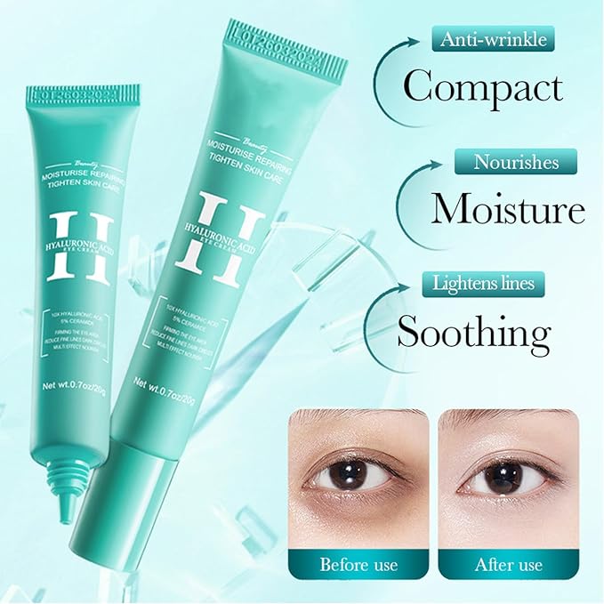 2 PCS Hyaluronic Acid Repair Eye Cream for Dark Circles,Bags Under and Puffiness,Eye Wrinkle Firming Cream Moisturise Repairing Thghten Eye Skin Care-GlimoraGlow