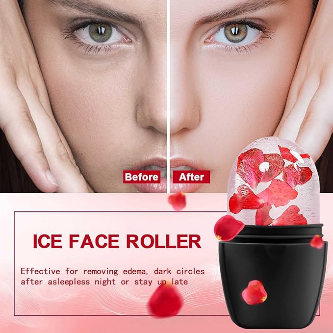 XHJRI Ice Face Roller Massager,Ice Cube Roller for Face, Eyes and Neck Naturally Conditioning and Skin Care,De-Puff Eye Bags,Reduce Migraine Pain,Reusable Massage Silicone Ice Mold (New Black White)-GlimoraGlow