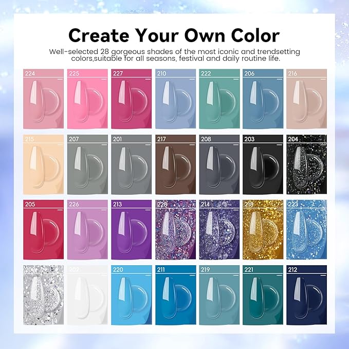 JEWHITENY 28 Colors Poly Nail Gel Set - 15ml Nude Pink Brown Black Grey Blue Yellow Tones for French Manicure DIY Nail Art Salon & Home Use Holiday Gift-GlimoraGlow