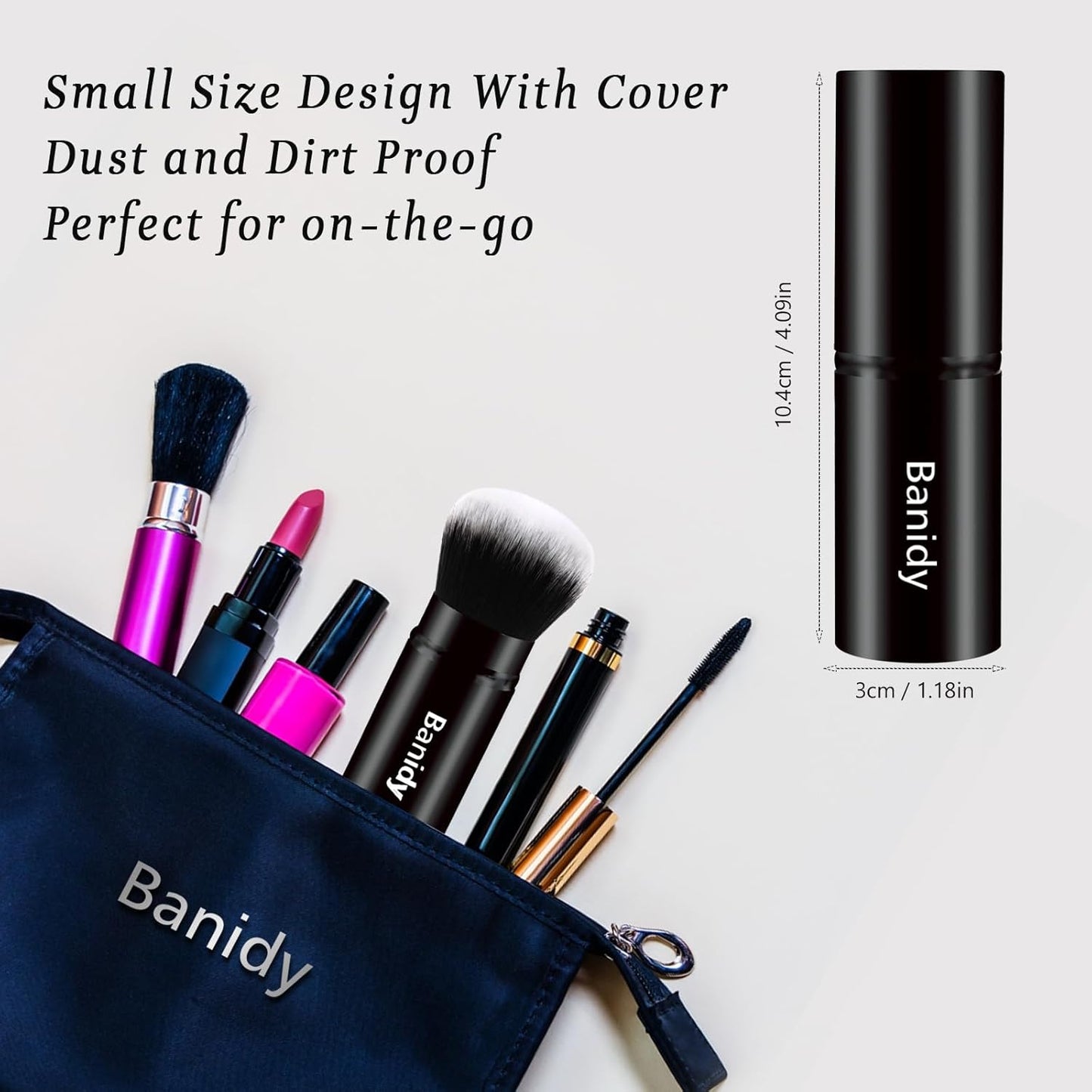 Makeup Brush Kabuki Face Brushes Retractable Travel Blush Brush Portable Flawless for Foundation, Powder Blush, Bronzer, Buffing, Liquid, Cream, Cruelty Free with Cover(Round-Head)-GlimoraGlow