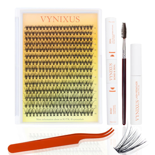 Lash Extension Kit Eyelash Clusters with Lash Bond and Seal Waterproof Lash Glue Remover Tweezers Brush Lash Clusters Kit Cluster Eyelash Extensions Kit (Set 20D-0.07D-Mix8-16)-GlimoraGlow