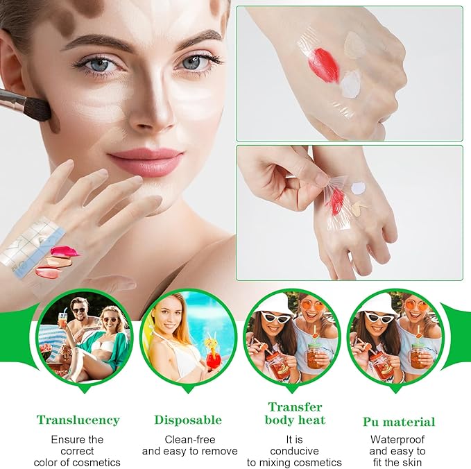 100 Pieces Makeup Hand Palette Single Use Makeup Mixing Palette Professional Makeup Artist Must Haves Disposable Transparent Waterproof Cosmetic Tray Adhesive Tape for Women and Girls-GlimoraGlow