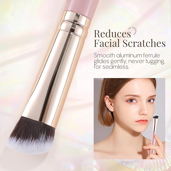 GLO&RAY Angled Concealer Brush with Cap – Flat Top Synthetic Makeup Brush for Under Eye, Spot Coverage, Travel Size Concealer Blending Tool for Liquid & Cream Application (Pink)-GlimoraGlow